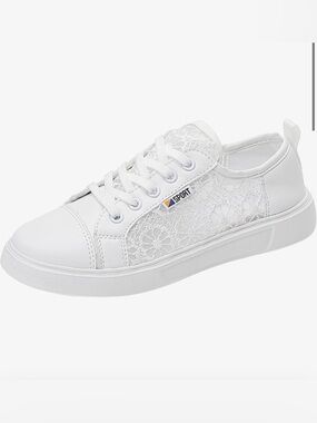 NEW White Lace Embroidery Sneakers - Size 8